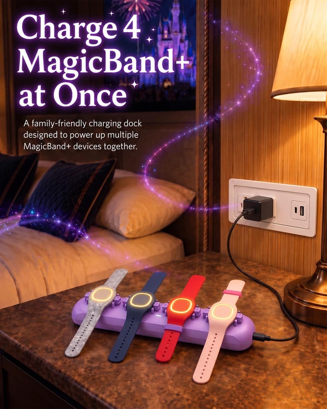 Alt view image 2 of 7 - Magic Band+Charging Station for Disney Magic Band Plus, Charges 4 Bands 90-Min Full Charge, No More Taking Turns To Charge, Portable USB-C Magic Band+ Charging Dock, for Disneyland Trip Essentials