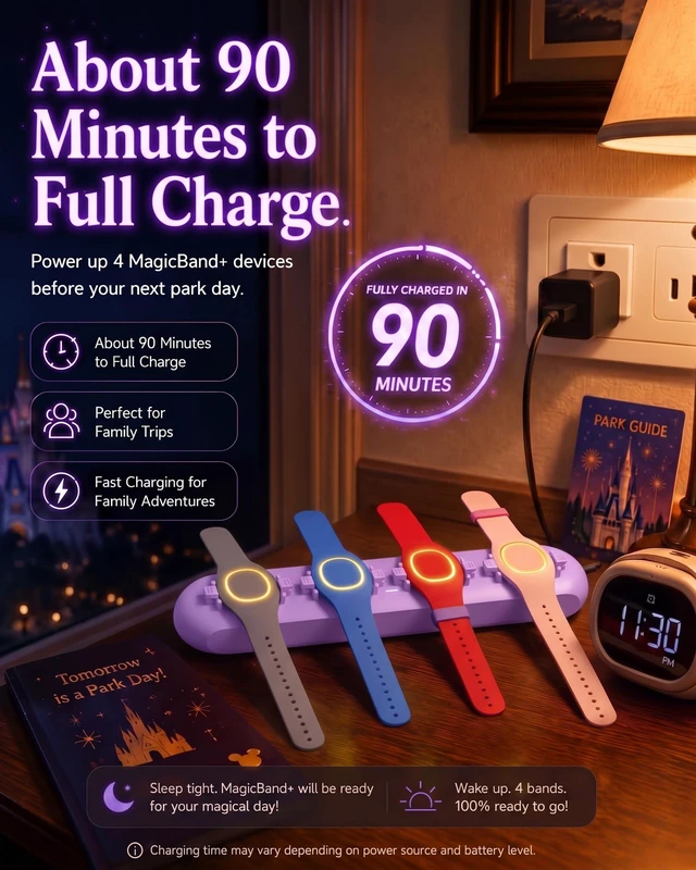 Alt view image 5 of 7 - Magic Band+Charging Station for Disney Magic Band Plus, Charges 4 Bands 90-Min Full Charge, No More Taking Turns To Charge, Portable USB-C Magic Band+ Charging Dock, for Disneyland Trip Essentials