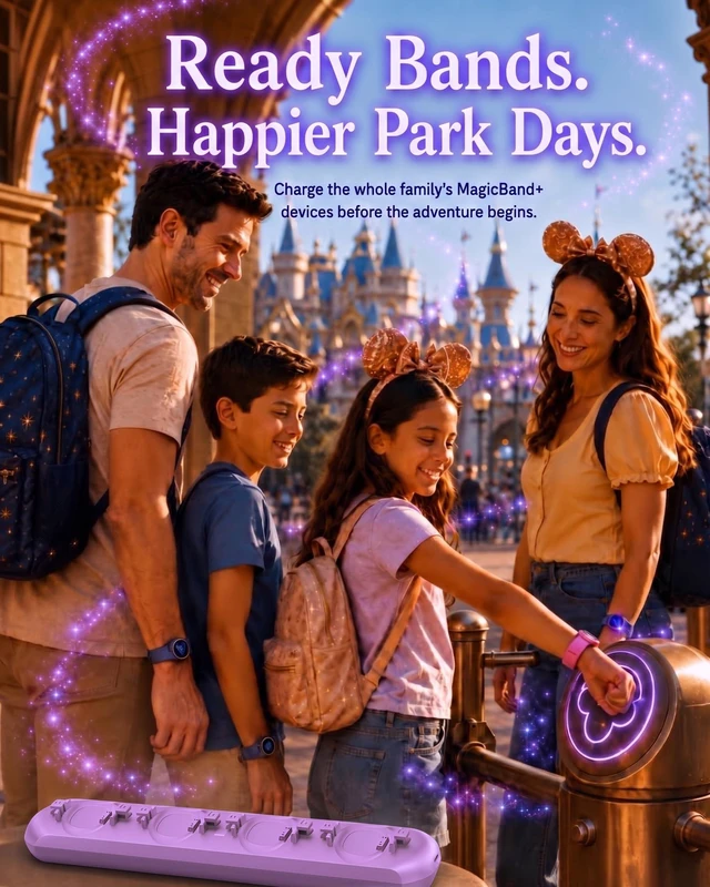 Alt view image 6 of 7 - Magic Band+Charging Station for Disney Magic Band Plus, Charges 4 Bands 90-Min Full Charge, No More Taking Turns To Charge, Portable USB-C Magic Band+ Charging Dock, for Disneyland Trip Essentials