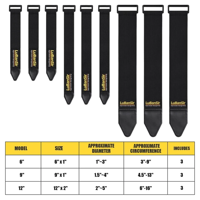 Alt view image 5 of 7 - Cinch Straps, Assorted 9 Pack6/9/12 Super-Stretch Storage Straps Fit House, Garage, Workshop, Boat, Car Organization