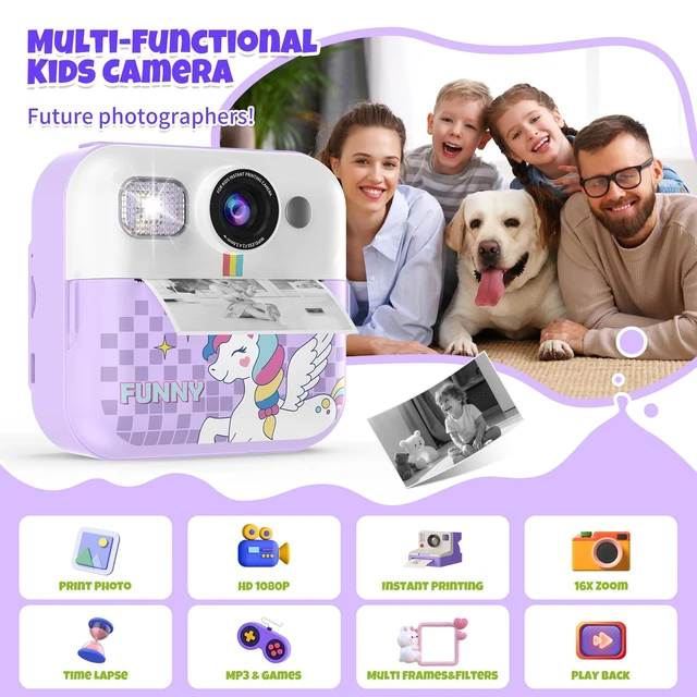 Alt view image 2 of 7 - Kids Instant Print Camera, 1080P Printable Camera Toys for Girls Boys 3-10 Toddler Camera with 3 Rolls of Photo Paper, Christmas Birthday Gifts for Girls Boys Age 3 4 5 6 7 8 9 10 Year Old