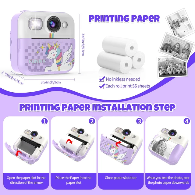 Alt view image 6 of 7 - Kids Instant Print Camera, 1080P Printable Camera Toys for Girls Boys 3-10 Toddler Camera with 3 Rolls of Photo Paper, Christmas Birthday Gifts for Girls Boys Age 3 4 5 6 7 8 9 10 Year Old