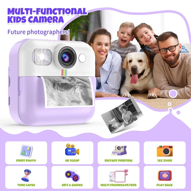 Alt view image 2 of 7 - Instant Print Camera for Kids, Children Digital Video Camera Toddler Toys Portable Toddler Print Camera Toy for Kids, Christmas Birthday Gifts for Girls Age 3 4 5 6 7 8 9 10 Year Old
