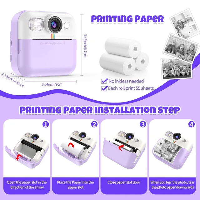 Alt view image 6 of 7 - Instant Print Camera for Kids, Children Digital Video Camera Toddler Toys Portable Toddler Print Camera Toy for Kids, Christmas Birthday Gifts for Girls Age 3 4 5 6 7 8 9 10 Year Old