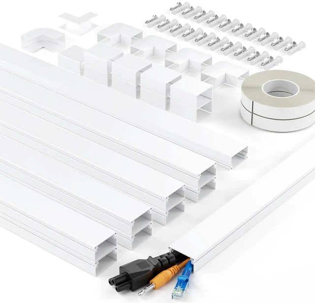 Main image of 157.5in Cord Hider for 2-3 Wires on Wall, W0.94in H0.55in, White TV Cord Covers, Medium TV Cable Hider, Paintable Cable Raceway, 10pcs x L15.75in