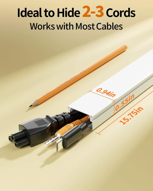 Alt view image 2 of 7 - 157.5in Cord Hider for 2-3 Wires on Wall, W0.94in H0.55in, White TV Cord Covers, Medium TV Cable Hider, Paintable Cable Raceway, 10pcs x L15.75in