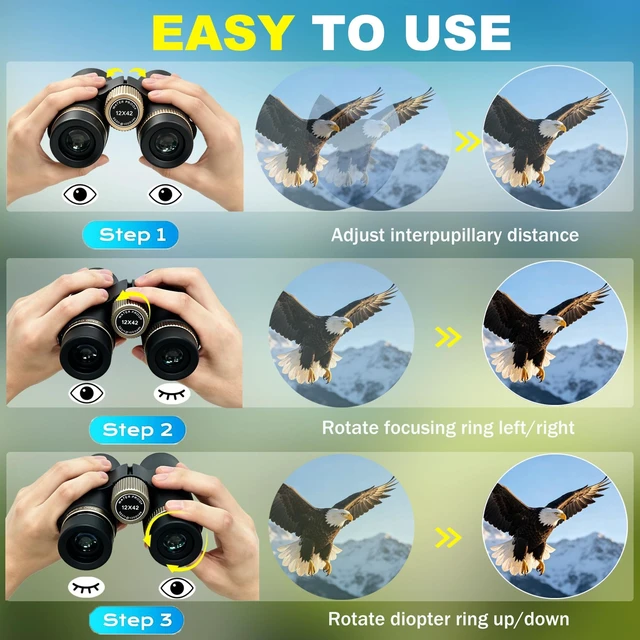 Alt view image 3 of 7 - 12x42 Binoculars for Adults High Powered Waterproof with Large View Professional HD Binoculars BAK4 Prism FMC Lens Bird Watching Binoculars for Cruise Ship Hunting Camping Travel Sport Safari