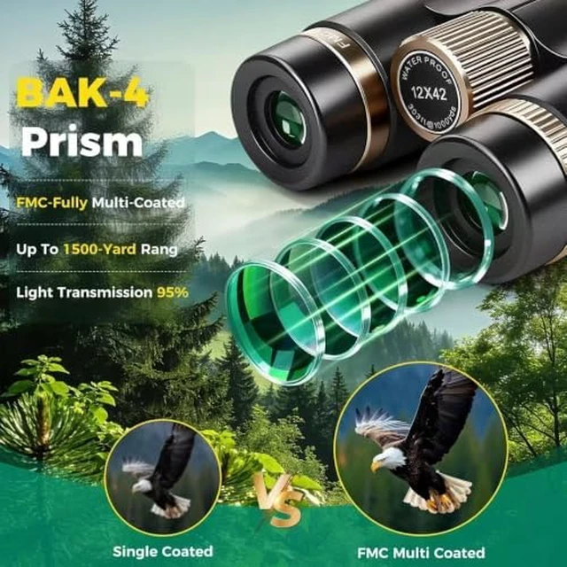 Alt view image 5 of 7 - 12x42 Binoculars for Adults High Powered Waterproof with Large View Professional HD Binoculars BAK4 Prism FMC Lens Bird Watching Binoculars for Cruise Ship Hunting Camping Travel Sport Safari