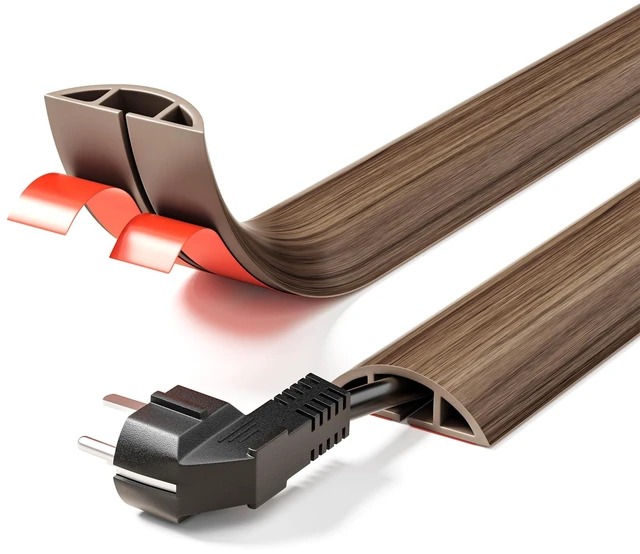 Main image of 5-ft Floor Cord Cover, Self-Adhesive Cable Covers for Wires, Sandalwood Wood-Grain Power Cord Protector, Premium Grade PVC Extension Cord Cover to Avoid Tripping, 1.18" (W) x 0.39" (H)