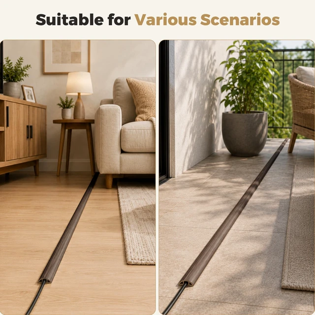 Alt view image 6 of 7 - 5-ft Floor Cord Cover, Self-Adhesive Cable Covers for Wires, Sandalwood Wood-Grain Power Cord Protector, Premium Grade PVC Extension Cord Cover to Avoid Tripping, 1.18" (W) x 0.39" (H)