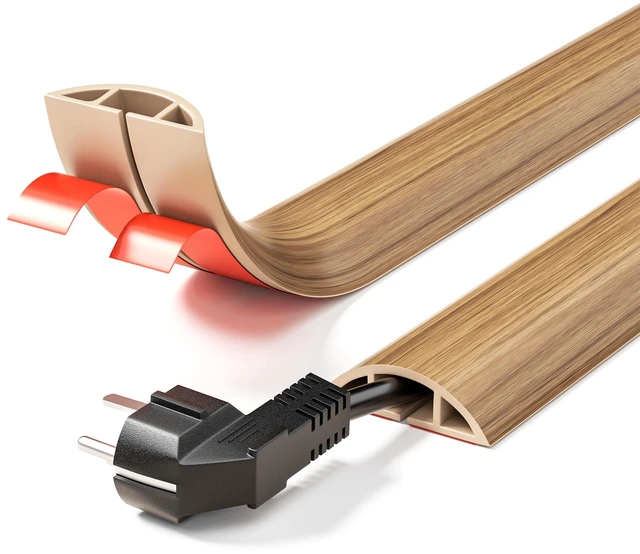 Main image of 5-ft Floor Cord Cover, Self-Adhesive Cable Covers for Wires, Yellow Oak Wood-Grain Power Cord Protector, Premium Grade PVC Extension Cord Cover to Avoid Tripping, 1.18" (W) x 0.39" (H)