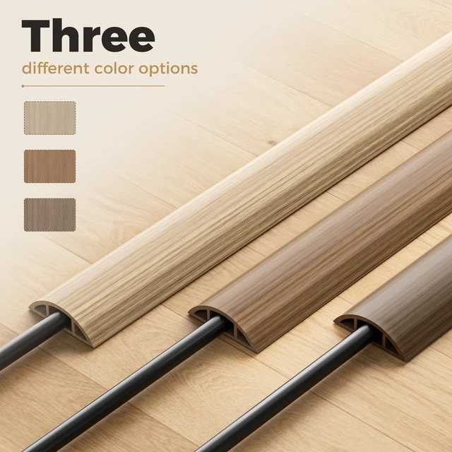Alt view image 5 of 7 - 5-ft Floor Cord Cover, Self-Adhesive Cable Covers for Wires, Sandalwood Wood-Grain Power Cord Protector, Premium Grade PVC Extension Cord Cover to Avoid Tripping, 1.18" (W) x 0.39" (H)