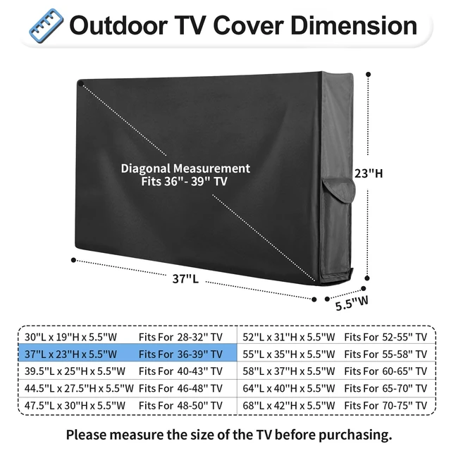 Alt view image 2 of 7 - Patio TV Cover with Bottom Cover for 36-39 In Flat Screen TV Waterproof & UV Resistant TV Screen Protector, Cover Size 37" L x 23" W x 5.5" H, Black