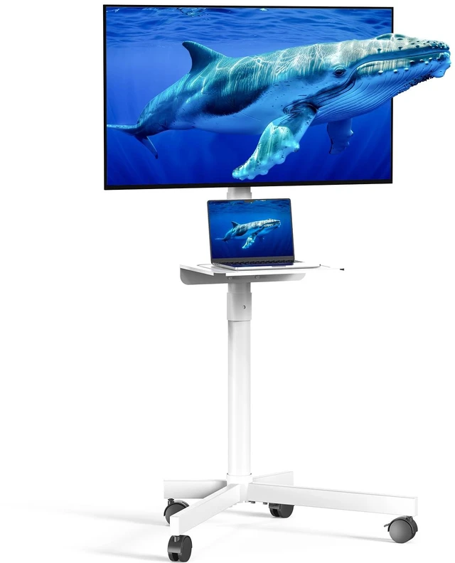 Main image of Mobile TV Cart, Rolling TV Stand with Wheels/Shelf for 21-60 Inch, White Tilt/Height Adjustable Portable TV Stand Up to 88lbs, Movable TV Stand for Bedroom, Living Room, Outdoor, Max VESA 400x400mm