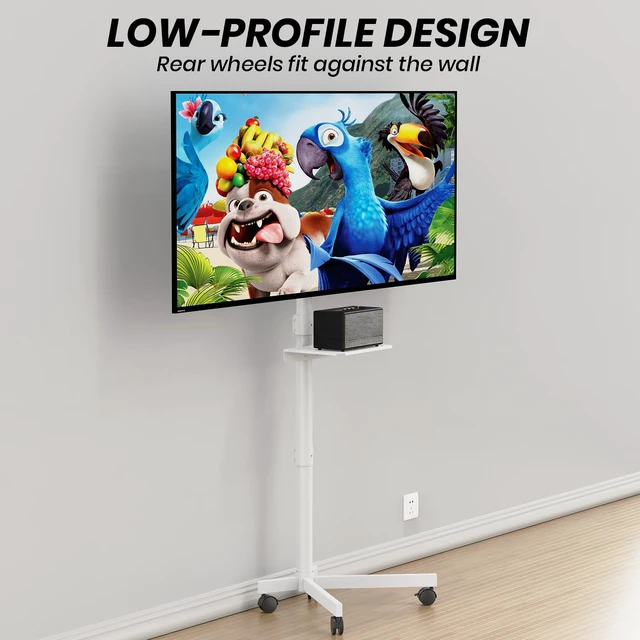 Alt view image 5 of 7 - Mobile TV Cart, Rolling TV Stand with Wheels/Shelf for 21-60 Inch, White Tilt/Height Adjustable Portable TV Stand Up to 88lbs, Movable TV Stand for Bedroom, Living Room, Outdoor, Max VESA 400x400mm