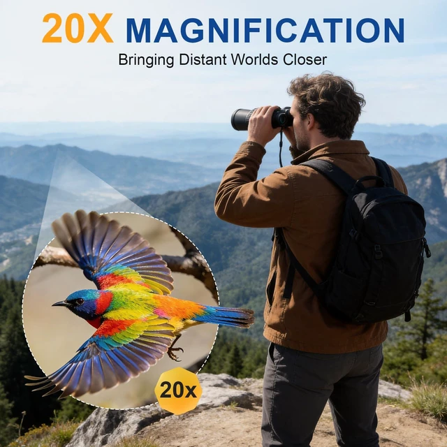 Alt view image 2 of 7 - 20x52 High Powered Binoculars for Adults Large Wide View for Bird Watching; Rugged Rubber Armor for Comfortable Use; Clear with BAK4&FMC for Hunting Cruise Ship