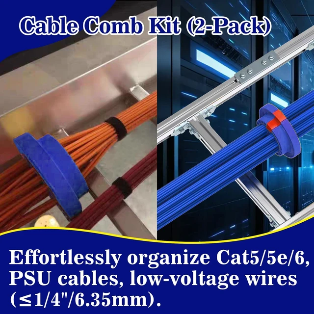 Alt view image 2 of 7 - Wire Comb for Network Ethernet Cable Management Organizer Tool with Cat5 Cat6 Wire Straightener Low Voltage PSU Organizing Tool (2 Pack Blue Red)