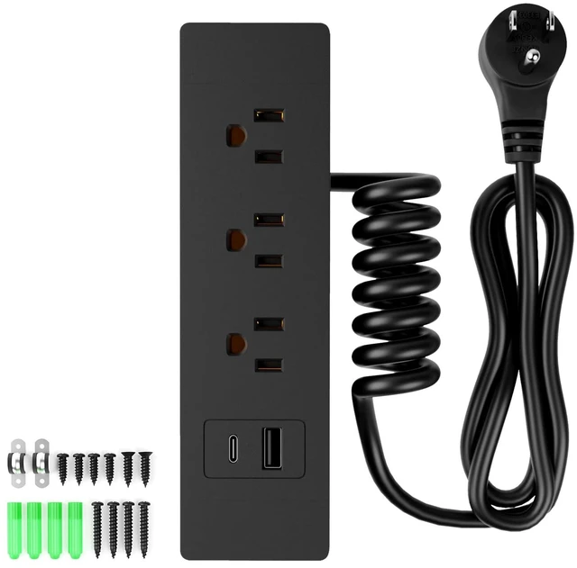 Main image of Drawer Outlet Kit, Recessed Furniture Power Strip, PD 20W Fast Charging Horizontal Outlet, Clutter-Free Drawer Socket with 2 USB(A & C) and 3 12 Amp AC Ports, 7.2 FT Power Cord, Spring Cable