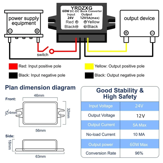 Alt view image 3 of 7 - (3Pac) DC-DC 24V to 12V 5A 60W Buck Converter Power Regulator, Buck Converter, for Golf Carts, Cars, Trucks, LED Vehicle Display Vehicles