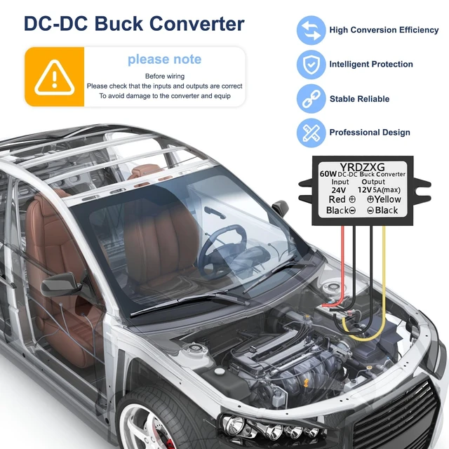 Alt view image 5 of 7 - (3Pac) DC-DC 24V to 12V 5A 60W Buck Converter Power Regulator, Buck Converter, for Golf Carts, Cars, Trucks, LED Vehicle Display Vehicles