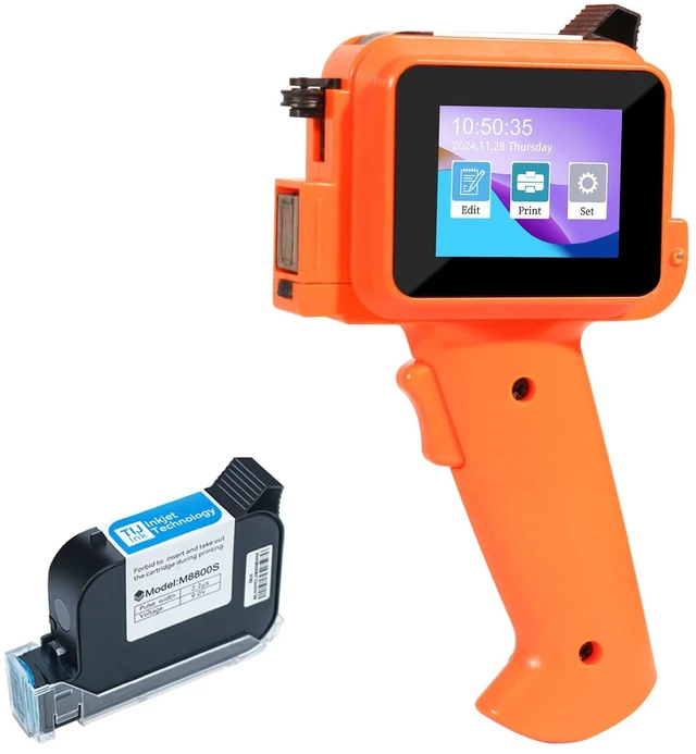 Main image of Handheld Inkjet Printer with 42ml Quick-Drying Ink Cartridge, 0.5 Inch Nozzle Ink Jet Coding Machine for EXP Date/Batch Number/QR Code/Barcode/Logo/Text (ZM-C12mini) (Orange)
