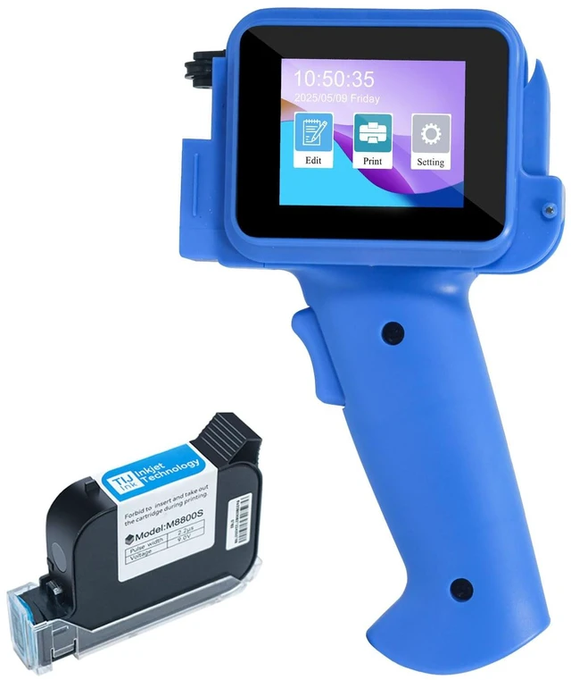 Main image of Handheld Inkjet Printer with 42ml Quick-Drying Ink Cartridge, 0.5 Inch Nozzle Ink Jet Coding Machine for EXP Date/Batch Number/QR Code/Barcode/Logo/Text (ZM-C12mini) (Blue)