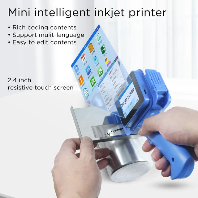 Alt view image 2 of 7 - Handheld Inkjet Printer with 42ml Quick-Drying Ink Cartridge, 0.5 Inch Nozzle Ink Jet Coding Machine for EXP Date/Batch Number/QR Code/Barcode/Logo/Text (ZM-C12mini) (Blue)