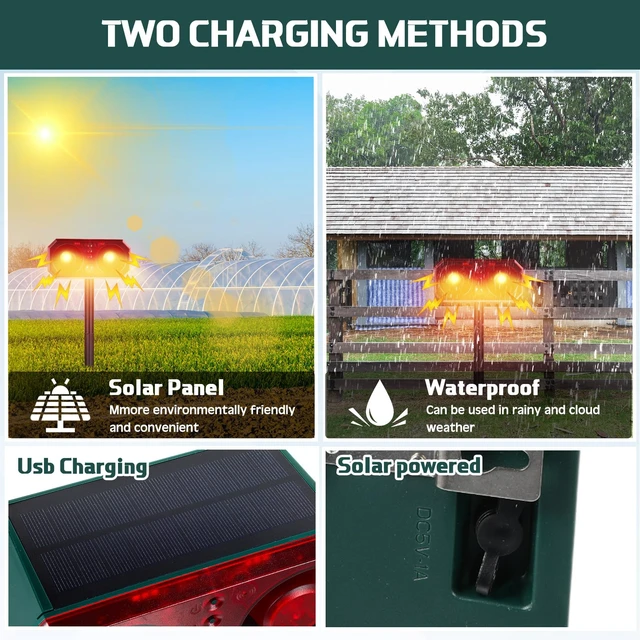 Alt view image 5 of 7 - 6 Pcs Solar Outdoor Motion Sensor Alarm with Stake Dog Barking Sensor 13 Sound 130db Loud Noise Maker 4 Mode with USB Remote Control Support Recording Volume Adjustment