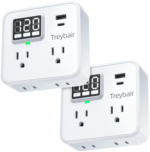 Main image of Surge Protector Power Strip Voltage Protection with USB Type-C, 80V-140V Power Surge Protectors for Refrigerator, TV, Computer LED Display Voltage Monitoring Fireproof UL94V-1,2 Pack