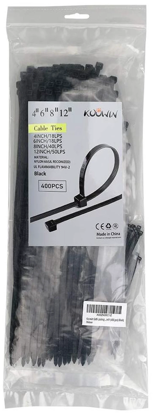 Alt view image 5 of 7 - Each 100 Pack 4+6+8+12 Inch Black Nylon Plastic Cable Zip Ties