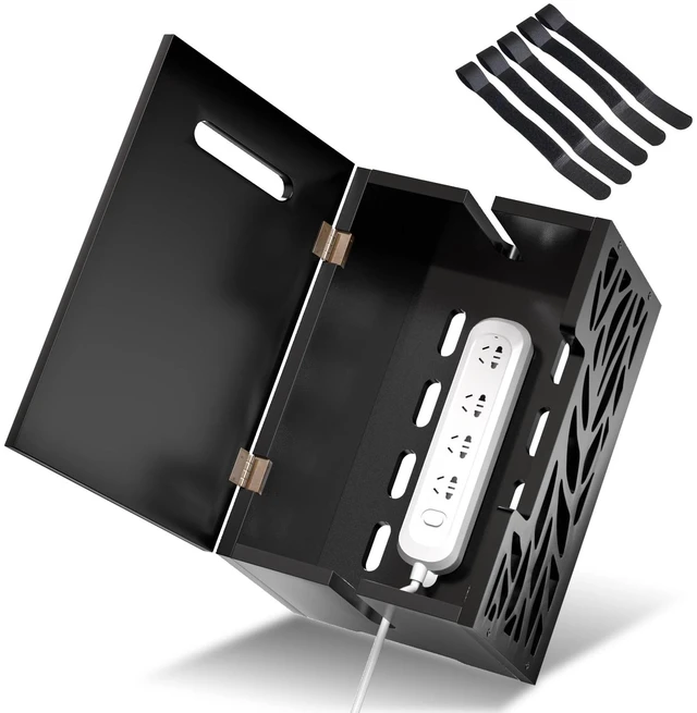 Main image of Large Cable Management Box, Cord Hider for Power Strip, Black Cord Hider Box & Cable Organizer Box, practical storage box conceals messy power strip, TV, floor cables for home office