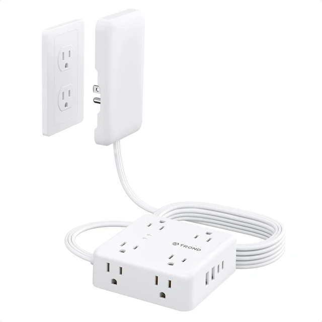 Main image of Flat Power Strip with Outlet Cover, 10FT Long Extension Cord 8 AC Outlets with 2 USB A & 2 USB C Ports, 1700J Surge Protector, Flat Wall Plug Compact for Home Office Dorm Room Essentials
