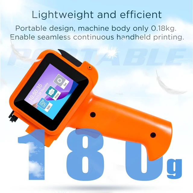 Alt view image 3 of 7 - Handheld Inkjet Printer with 42ml Quick-Drying Ink Cartridge, 0.5 Inch Nozzle Ink Jet Coding Machine for EXP Date/Batch Number/QR Code/Barcode/Logo/Text (ZM-C12mini) (Orange)
