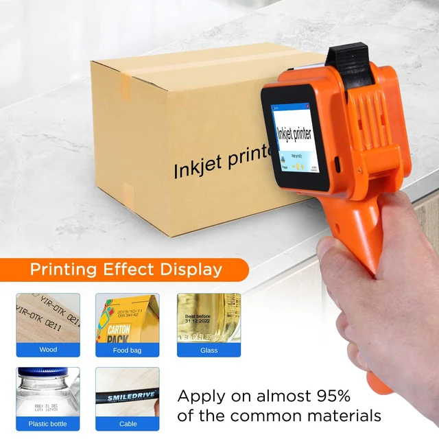 Alt view image 5 of 7 - Handheld Inkjet Printer with 42ml Quick-Drying Ink Cartridge, 0.5 Inch Nozzle Ink Jet Coding Machine for EXP Date/Batch Number/QR Code/Barcode/Logo/Text (ZM-C12mini) (Orange)