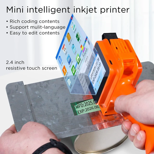 Alt view image 6 of 7 - Handheld Inkjet Printer with 42ml Quick-Drying Ink Cartridge, 0.5 Inch Nozzle Ink Jet Coding Machine for EXP Date/Batch Number/QR Code/Barcode/Logo/Text (ZM-C12mini) (Orange)