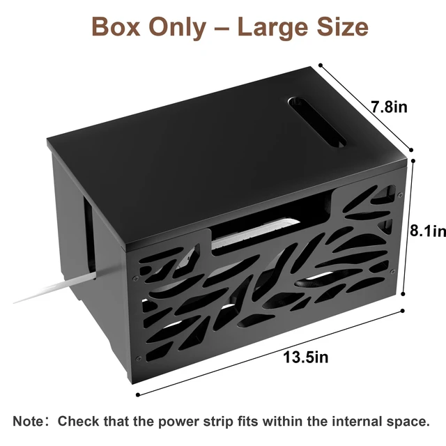 Alt view image 3 of 7 - Large Cable Management Box, Cord Hider for Power Strip, Black Cord Hider Box & Cable Organizer Box, practical storage box conceals messy power strip, TV, floor cables for home office
