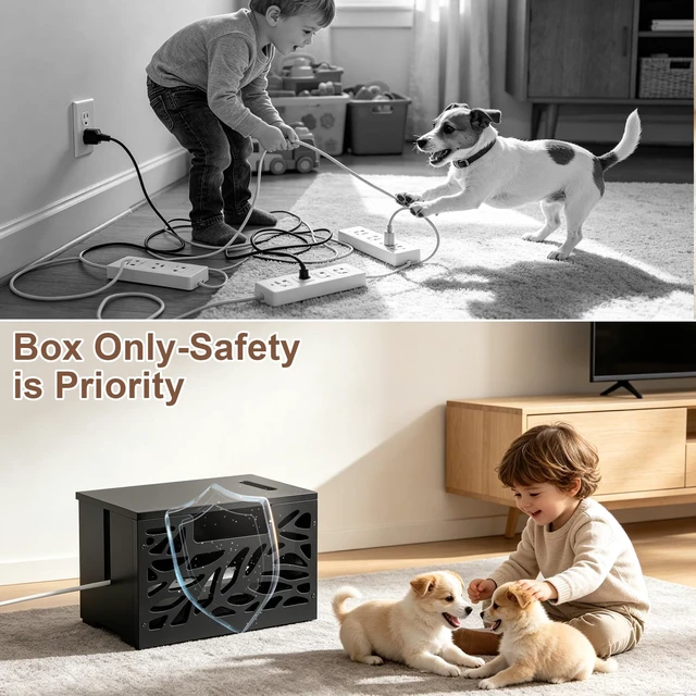 Alt view image 5 of 7 - Large Cable Management Box, Cord Hider for Power Strip, Black Cord Hider Box & Cable Organizer Box, practical storage box conceals messy power strip, TV, floor cables for home office