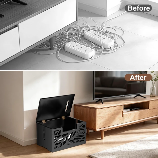 Alt view image 7 of 7 - Large Cable Management Box, Cord Hider for Power Strip, Black Cord Hider Box & Cable Organizer Box, practical storage box conceals messy power strip, TV, floor cables for home office