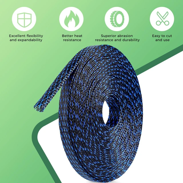 Alt view image 4 of 7 - 132 ft Expandable Braided Cable Sleeve Wire Loom PET Wire SleevingWrap Management Mesh for Audio Video and Other Home Device Cable Automotive Wire - (1/2 Inch, 1/4 Inch, 3/8 Inch,3/4 Inch,Blue)