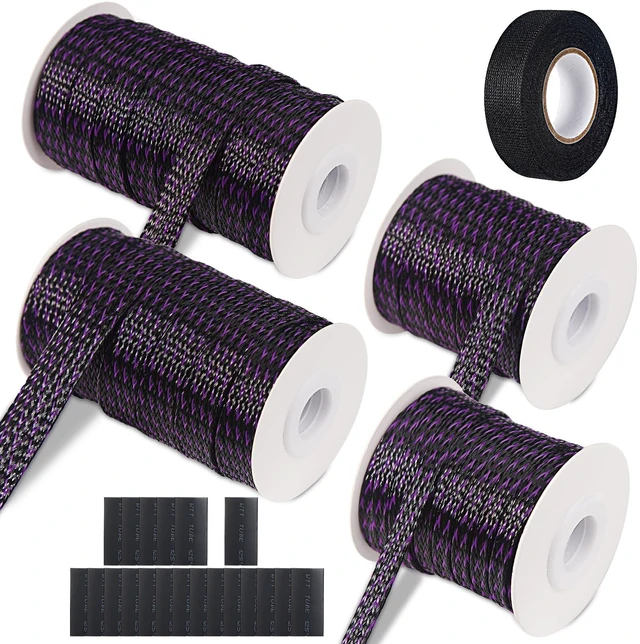 Main image of 132 ft Expandable Braided Cable Sleeve Wire Loom PET Wiring Sleeving, Mesh Automotive Split Sheathing Wrap Management Heat Shrink for Audio and Other Home Device (1/2 in, 1/4 in, 3/8 in,3/4 in,Purple)