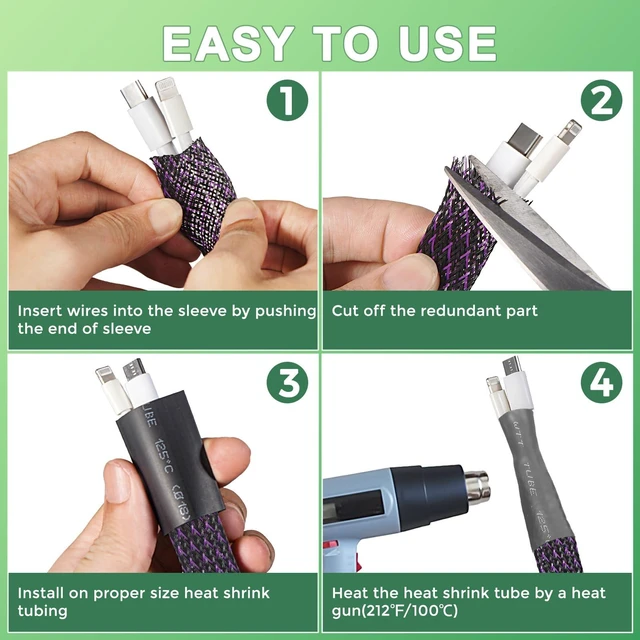 Alt view image 5 of 7 - 132 ft Expandable Braided Cable Sleeve Wire Loom PET Wiring Sleeving, Mesh Automotive Split Sheathing Wrap Management Heat Shrink for Audio and Other Home Device (1/2 in, 1/4 in, 3/8 in,3/4 in,Purple)