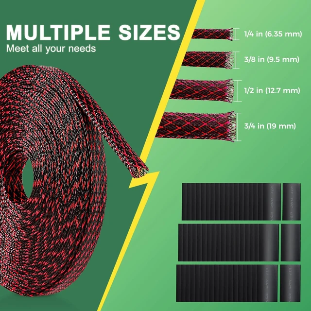 Alt view image 2 of 7 - 132 ft Expandable Braided Cable Sleeve Wire Loom PET Wire SleevingWrap Management Mesh for Audio Video and Other Home Device Cable Automotive Wire - (1/2 Inch, 1/4 Inch, 3/8 Inch,3/4 Inch, Red)