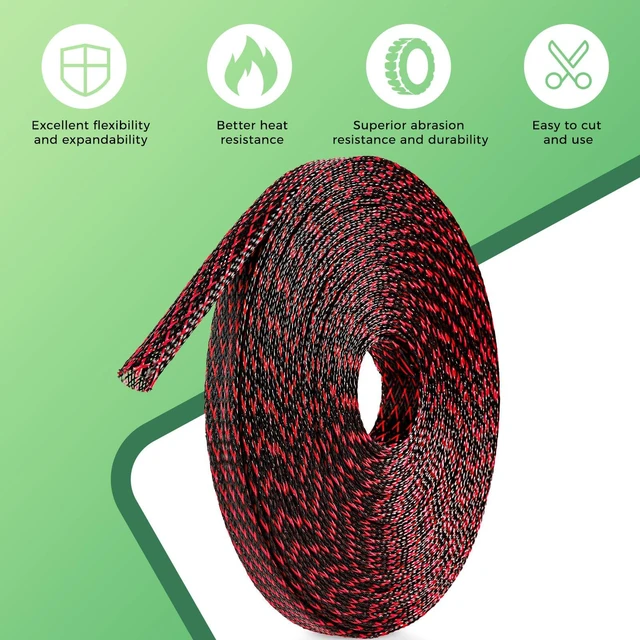 Alt view image 4 of 7 - 132 ft Expandable Braided Cable Sleeve Wire Loom PET Wire SleevingWrap Management Mesh for Audio Video and Other Home Device Cable Automotive Wire - (1/2 Inch, 1/4 Inch, 3/8 Inch,3/4 Inch, Red)