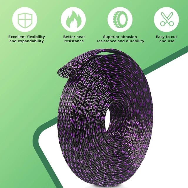 Alt view image 4 of 7 - 132 ft Expandable Braided Cable Sleeve Wire Loom PET Wiring Sleeving, Mesh Automotive Split Sheathing Wrap Management Heat Shrink for Audio and Other Home Device (1/2 in, 1/4 in, 3/8 in,3/4 in,Purple)