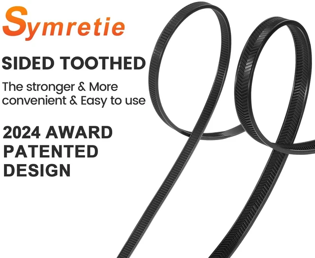 Alt view image 4 of 7 - 12"-shaped & V-shaped double-sided tooth zip ties black. : 100lbs, V: 200lbs tensile strength. Heavy-duty, self-locking, adjustable, durable nylon ties for indoor/outdoor use. (40V+60)