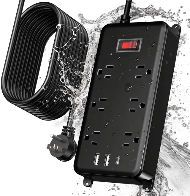 Main image of Outdoor Power Strip Weatherproof, 10FT Outdoor Extension Cord - 6 Outlets -Waterproof Surge Protector, Shockproof Overload Protection Electrical Outlet for Home/Outdoor Patio, Christmas Lights (10FT)