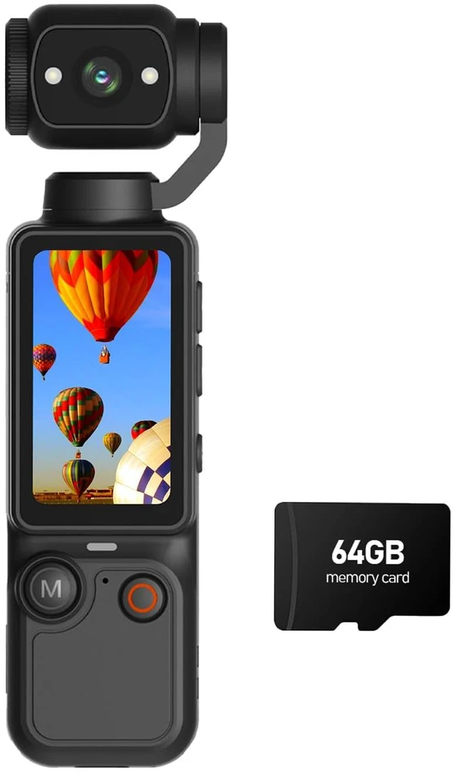 Main image of Mini Vlogging Camera, Portable Pocket Camera, 180° Rotating Lens Handheld Video Camcorder with 64GB Card, 2000mAh Battery, One Button Recording Autofocus for Travel, Daily Life Vloggers