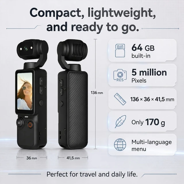 Alt view image 5 of 7 - Mini Vlogging Camera, Portable Pocket Camera, 180° Rotating Lens Handheld Video Camcorder with 64GB Card, 2000mAh Battery, One Button Recording Autofocus for Travel, Daily Life Vloggers
