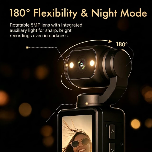 Alt view image 4 of 7 - Mini Vlogging Camera, Portable Pocket Camera, 180° Rotating Lens Handheld Video Camcorder with 64GB Card, 2000mAh Battery, One Button Recording Autofocus for Travel, Daily Life Vloggers