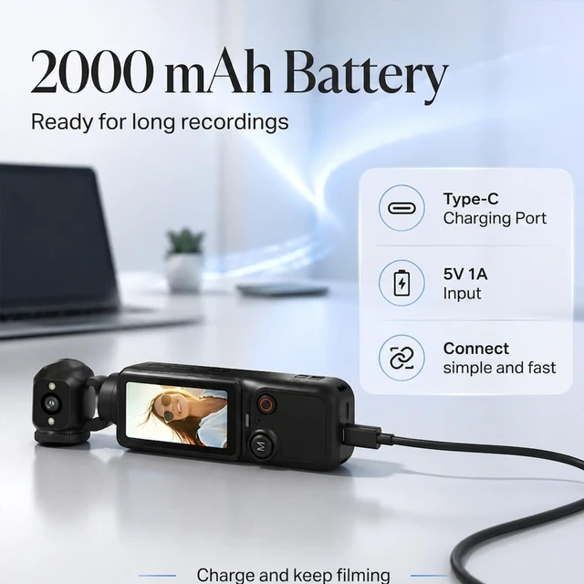 Alt view image 6 of 7 - Mini Vlogging Camera, Portable Pocket Camera, 180° Rotating Lens Handheld Video Camcorder with 64GB Card, 2000mAh Battery, One Button Recording Autofocus for Travel, Daily Life Vloggers